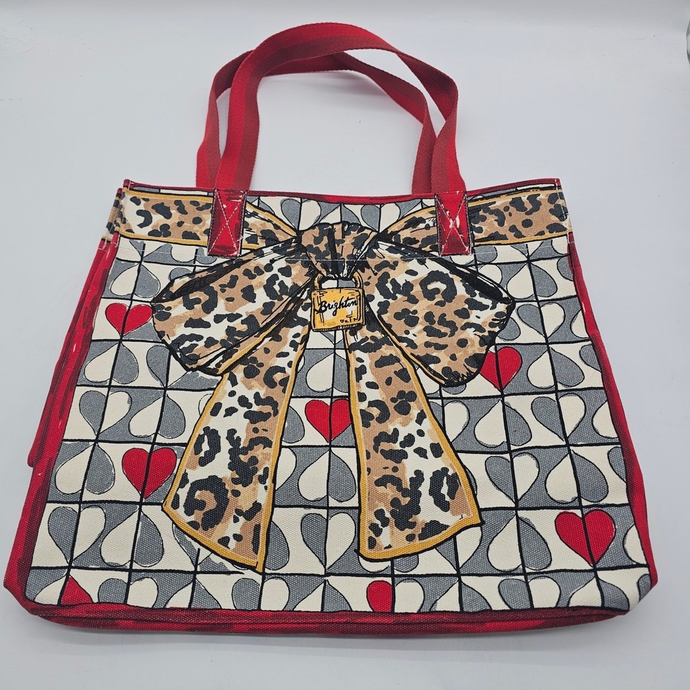 Brighton Wild Love Canvas Animal Print Bow Hearts Dog Cat Tote Handbag